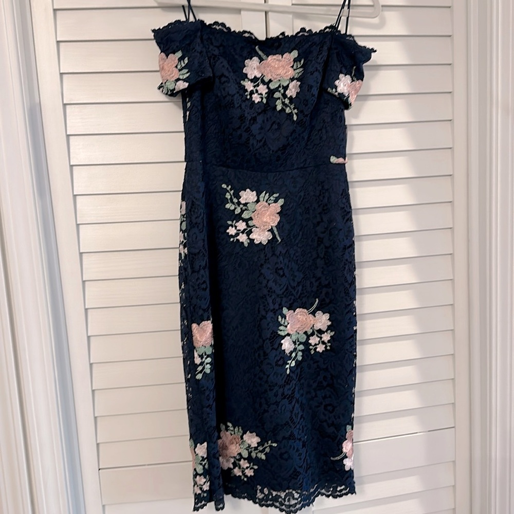 NWT Nicole Miller navy floral lace midi dress